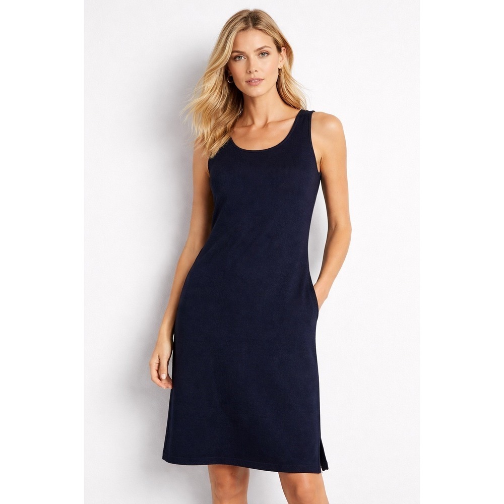 St John Collection Santana Knit Tank Dress Navy Blue Sleeveless Shift Size 8